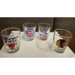 Chicago Sports Shot Glasses Bulls ‎  NBA Blackhawks NHL Cubs White Sox MLB (4)